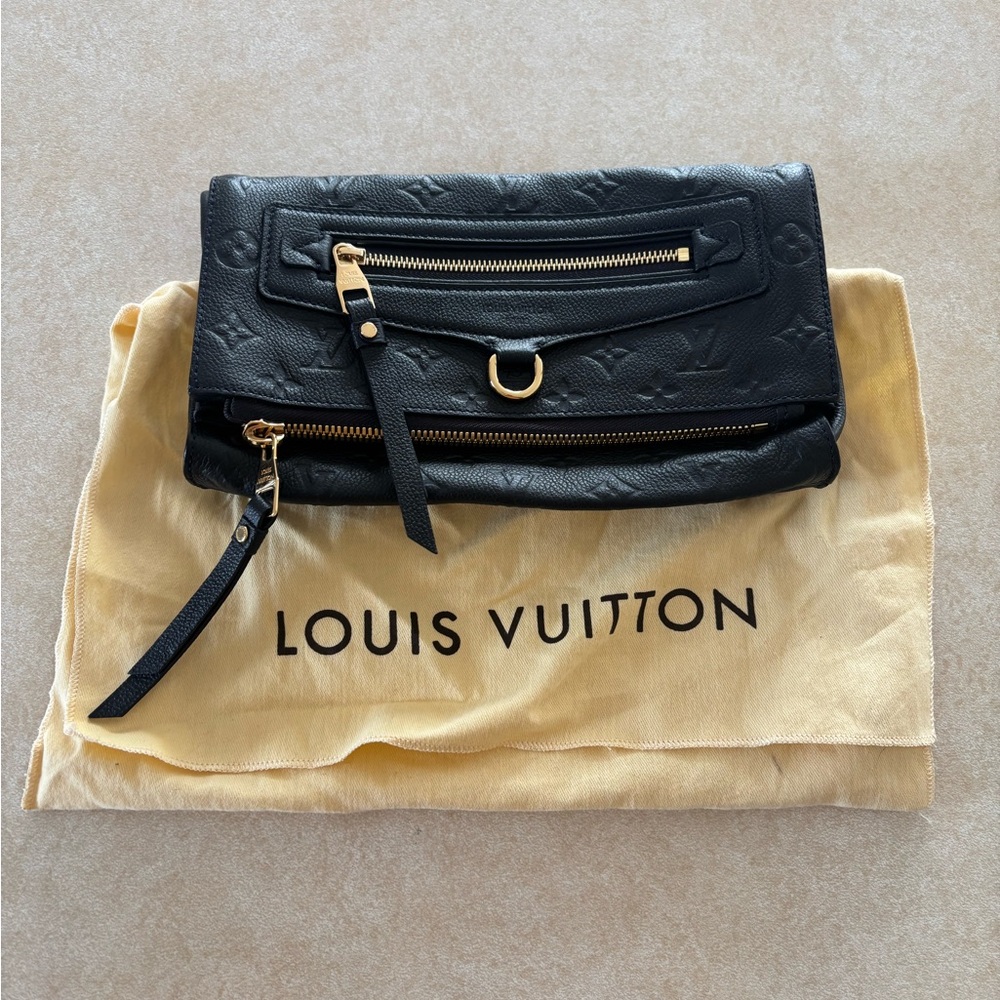 Louis Vuitton Navy Clutch with Gold Accents